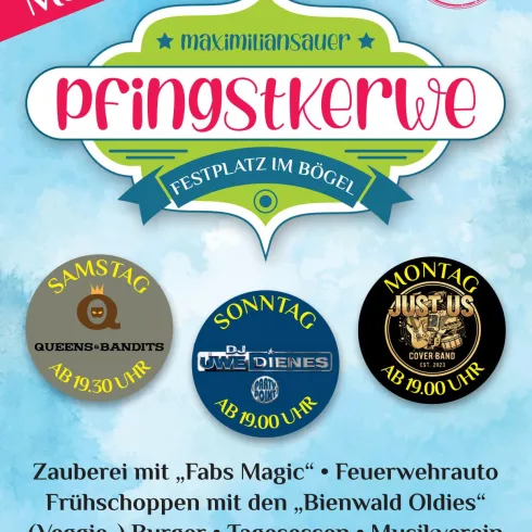 Plakat für die Pfingstkerwe mit Programmhighlights.
