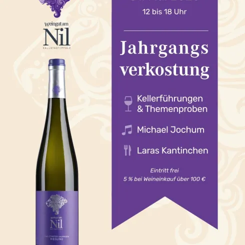 Weinflasche vom Weingut am Nil zur Jahrgangspräsentation