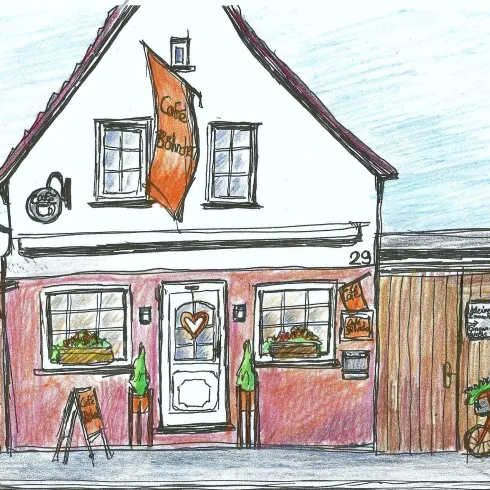 gemalte Außenansicht des Café Böhnchen