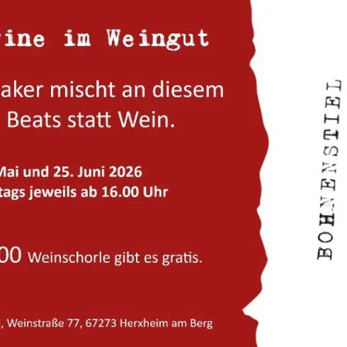 Plakat mit Text Afterwine im Weingut und Adresse 