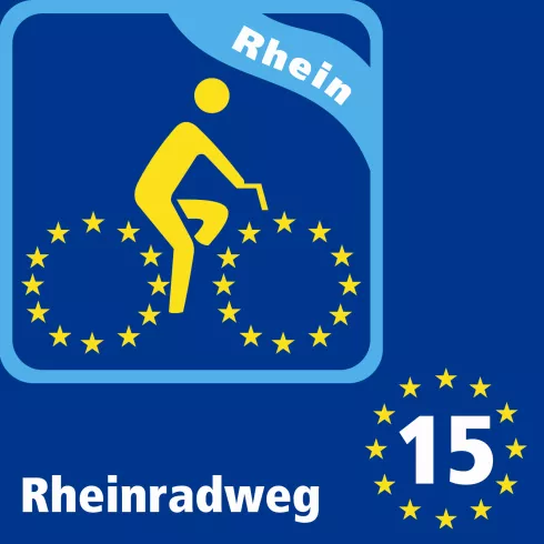 Logo und Markierung Rheinradweg/EuroVelo 15