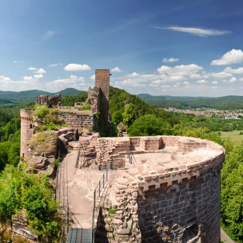 Ausblick von der Burg Alt Dahn auf den Pfälzerwald