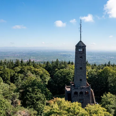 Bismarckturm am Peterskopf mit Ausblick über Pfälzerwald und Rheinebene
