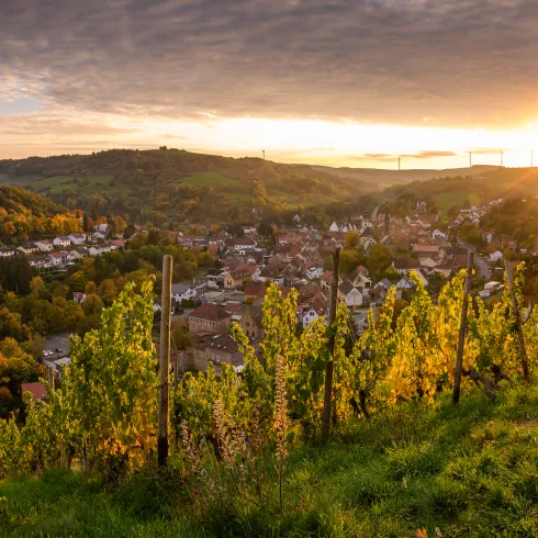 Obermoschel bei Sonnenuntergang an einem Herbsttag.