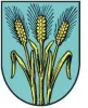 Das Stadtwappen von Rockenhausen zeigt drei Weizenpflanzen auf türkisem Grund